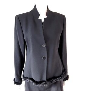 Zara Black Wool Blazer Black Fur Trims Two Buttons Front Closure US 10